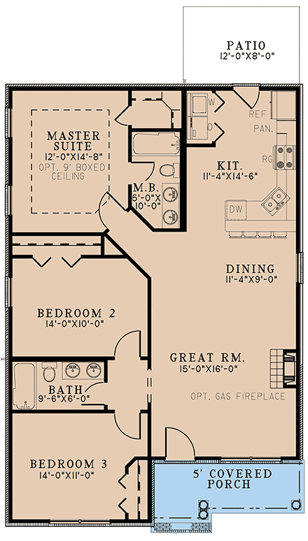 Country, Southern, Traditional House Plan 82729 with 3 Beds, 2 Baths First Level Plan