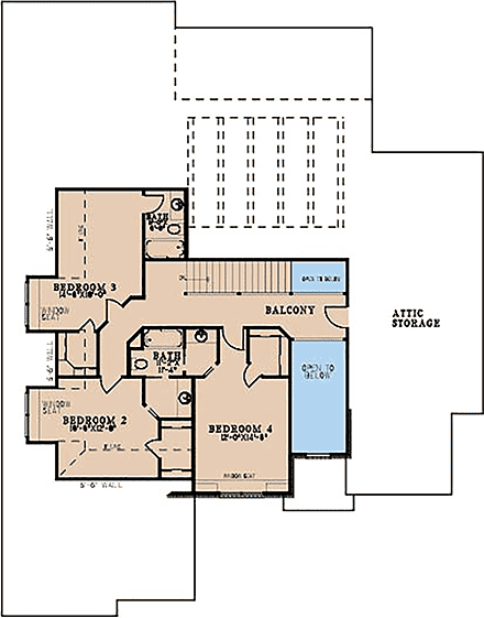 Contemporary, European, Modern House Plan 82734 with 5 Beds, 5 Baths, 3 Car Garage Second Level Plan