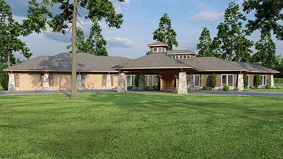 Contemporary, Prairie, Tuscan House Plan 82736 with 4 Beds, 3 Baths, 3 Car Garage Elevation