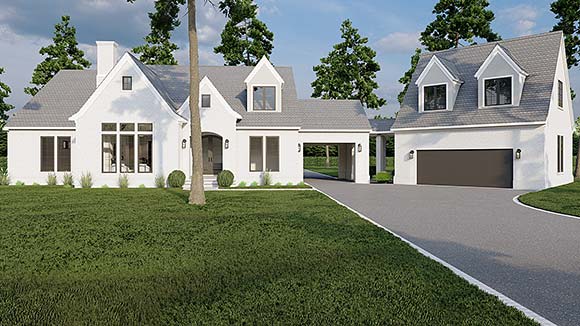 Contemporary, European, French Country House Plan 82737 with 4 Beds, 4 Baths, 2 Car Garage Elevation