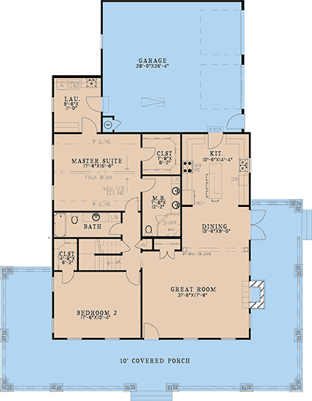 Cabin, Country, Farmhouse, Southern House Plan 82740 with 2 Beds, 2 Baths, 2 Car Garage First Level Plan