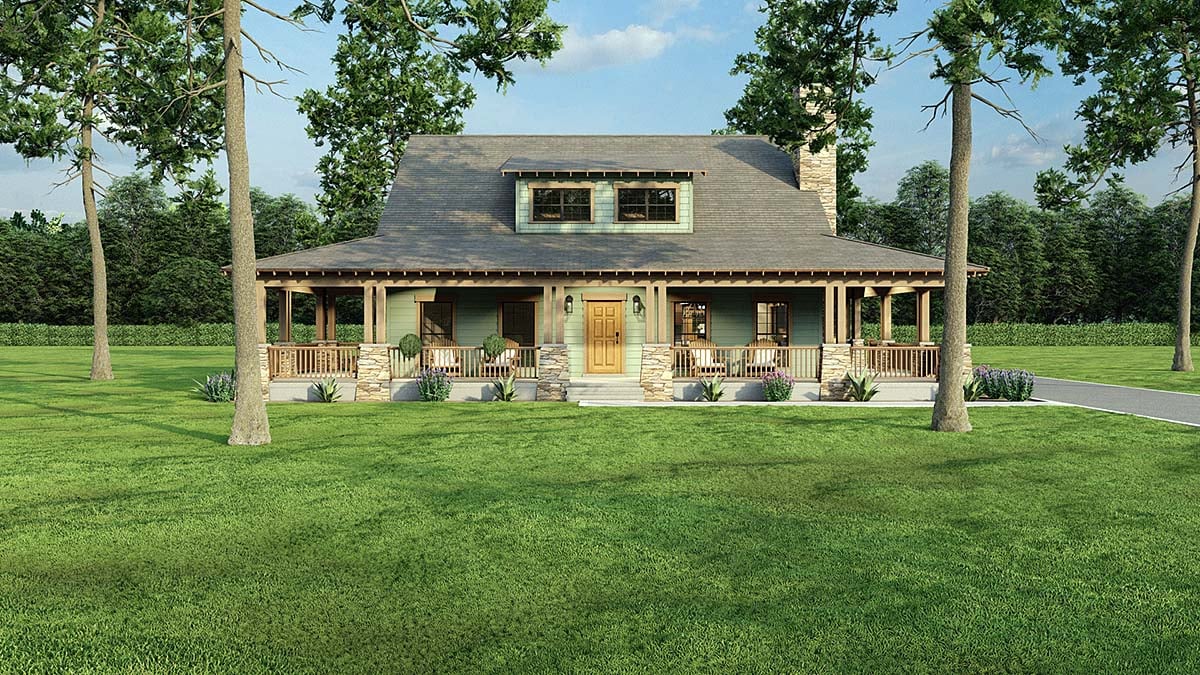 Cabin, Country, Farmhouse, Southern Plan with 1805 Sq. Ft., 2 Bedrooms, 2 Bathrooms, 2 Car Garage Elevation