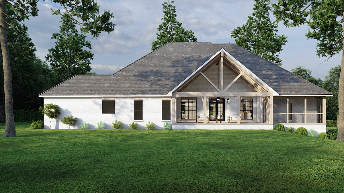 Bungalow, Contemporary, Craftsman, Traditional Plan with 2886 Sq. Ft., 4 Bedrooms, 4 Bathrooms, 2 Car Garage Rear Elevation