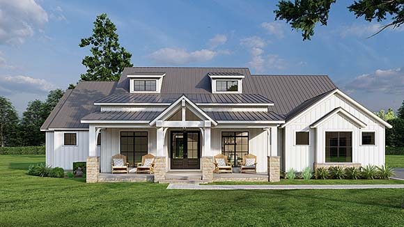 Barndominium, Country, Southern, Traditional House Plan 82743 with 4 Beds, 4 Baths, 3 Car Garage Elevation