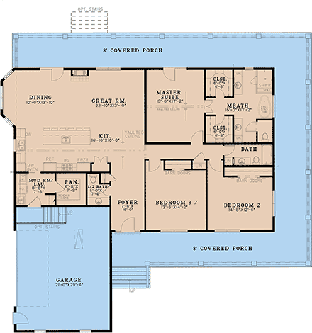 Farmhouse House Plan 82745 with 3 Beds, 3 Baths, 2 Car Garage First Level Plan