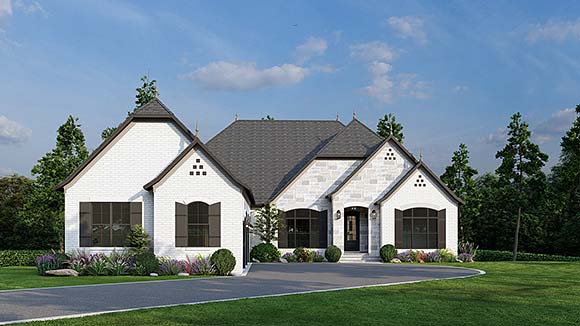 European, French Country, Southern, Traditional House Plan 82747 with 4 Beds, 4 Baths, 3 Car Garage Elevation