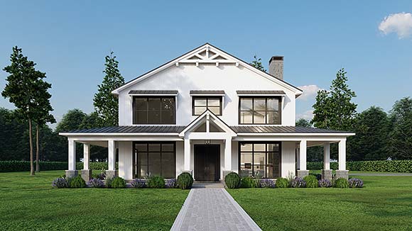 Barndominium, Farmhouse House Plan 82753 with 5 Beds, 6 Baths, 4 Car Garage Elevation