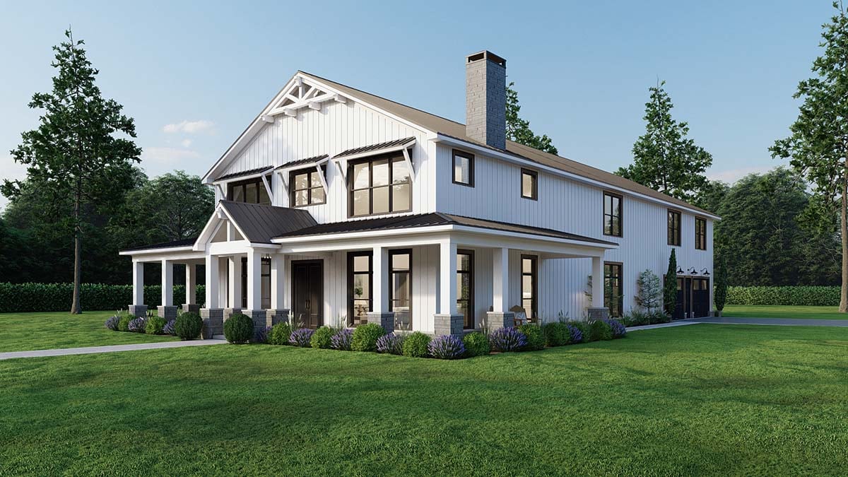 Barndominium, Farmhouse Plan with 3779 Sq. Ft., 5 Bedrooms, 6 Bathrooms, 4 Car Garage Picture 2