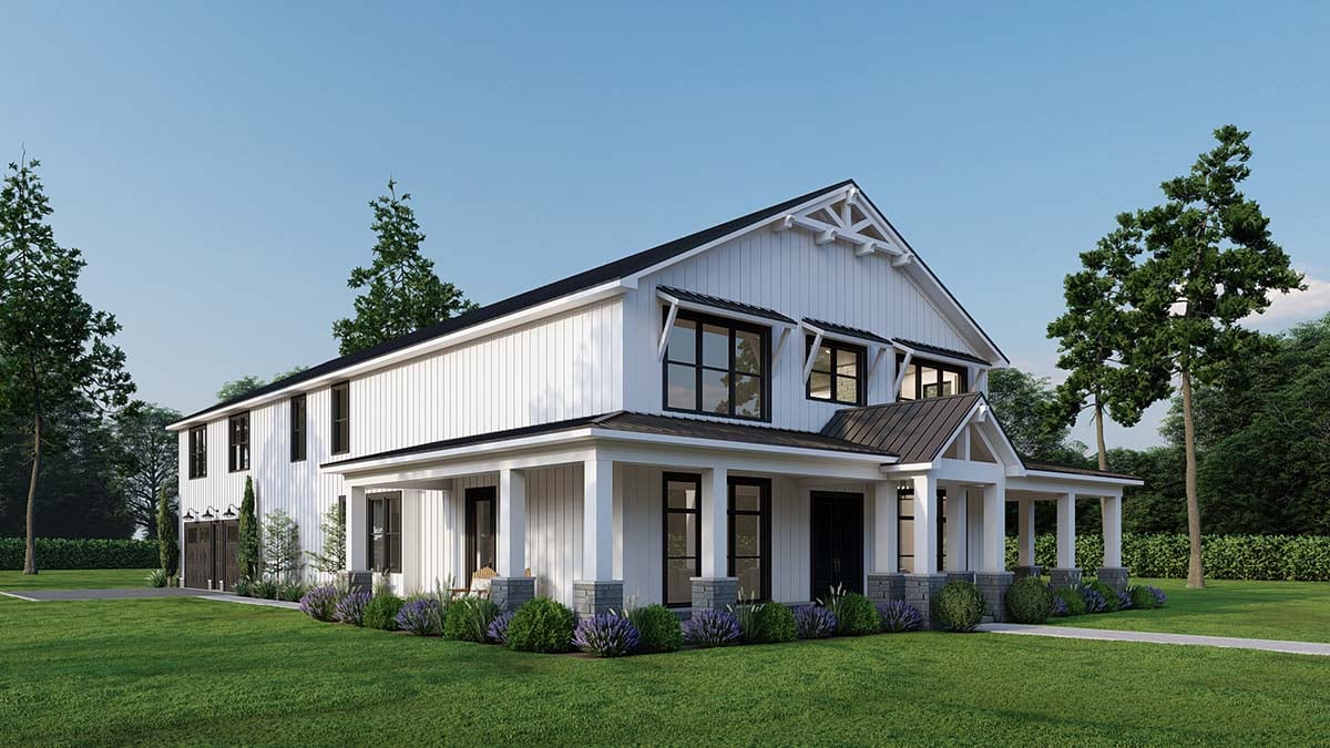 Barndominium, Farmhouse Plan with 3779 Sq. Ft., 5 Bedrooms, 6 Bathrooms, 4 Car Garage Picture 3