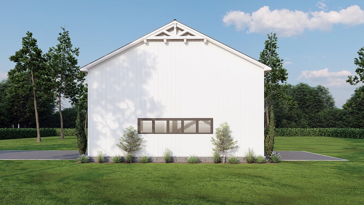 Barndominium, Farmhouse Plan with 3779 Sq. Ft., 5 Bedrooms, 6 Bathrooms, 4 Car Garage Rear Elevation