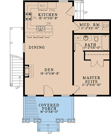 Coastal, Cottage, Country, Southern Multi-Family Plan 82755 with 2 Beds, 2 Baths First Level Plan