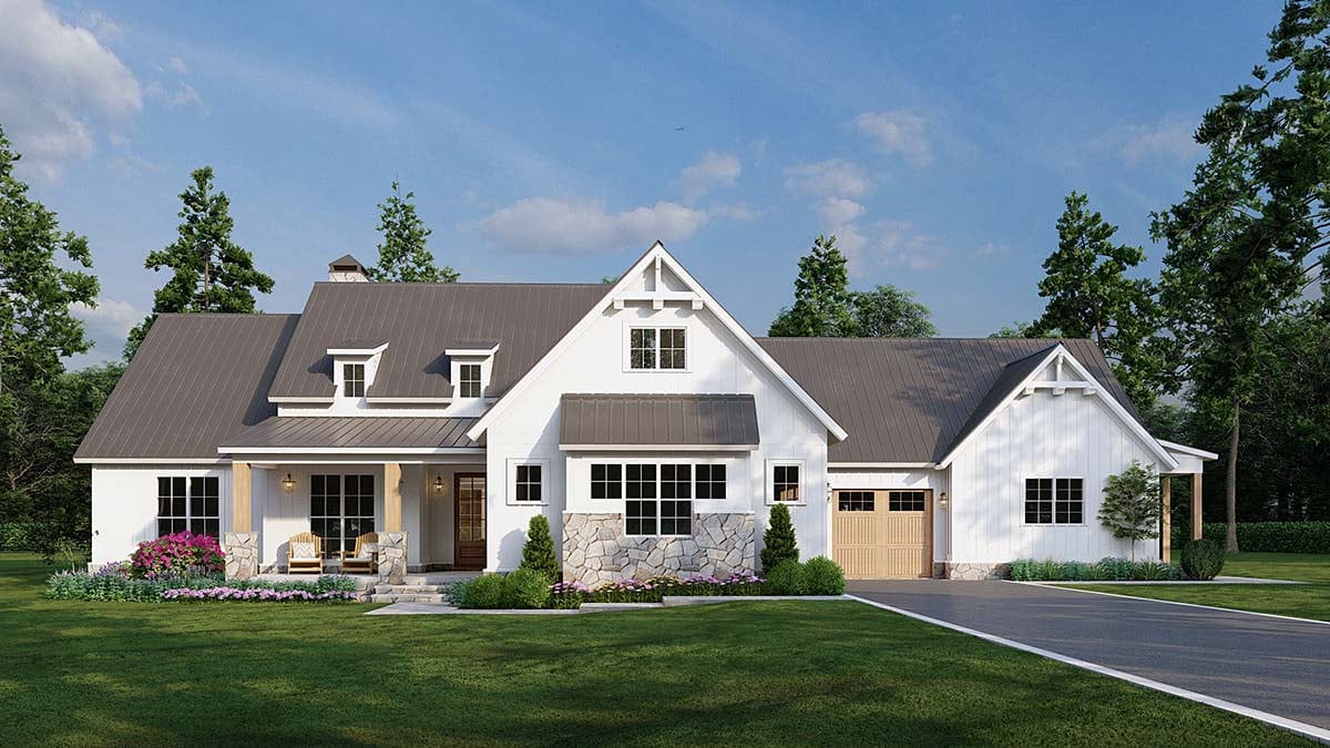Farmhouse Plan with 2541 Sq. Ft., 5 Bedrooms, 3 Bathrooms, 3 Car Garage Elevation