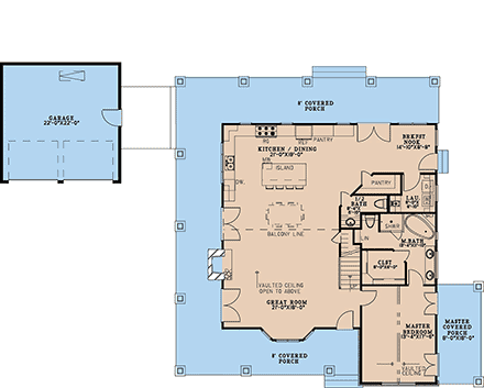 Bungalow, Cabin, Cottage, Country House Plan 82758 with 3 Beds, 3 Baths, 2 Car Garage First Level Plan