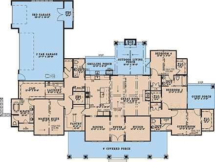 Barndominium, Farmhouse House Plan 82761 with 4 Beds, 4 Baths, 3 Car Garage First Level Plan