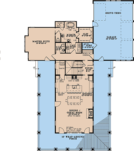 Barndominium, Bungalow, Coastal, Country, Craftsman, Farmhouse House Plan 82763 with 3 Beds, 5 Baths, 3 Car Garage First Level Plan