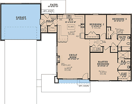 Contemporary, Modern House Plan 82770 with 3 Beds, 2 Baths, 2 Car Garage First Level Plan