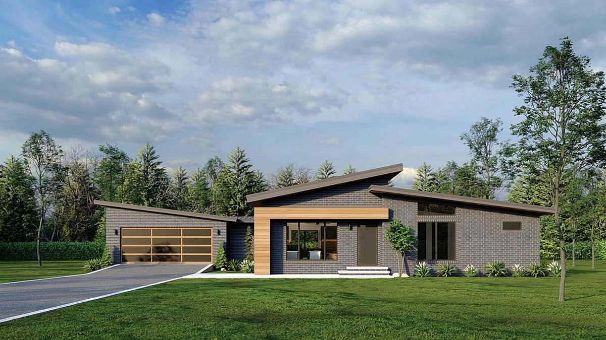 Contemporary, Modern Plan with 1659 Sq. Ft., 3 Bedrooms, 2 Bathrooms, 2 Car Garage Elevation