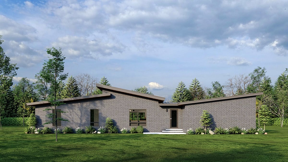 Contemporary, Modern Plan with 1659 Sq. Ft., 3 Bedrooms, 2 Bathrooms, 2 Car Garage Rear Elevation
