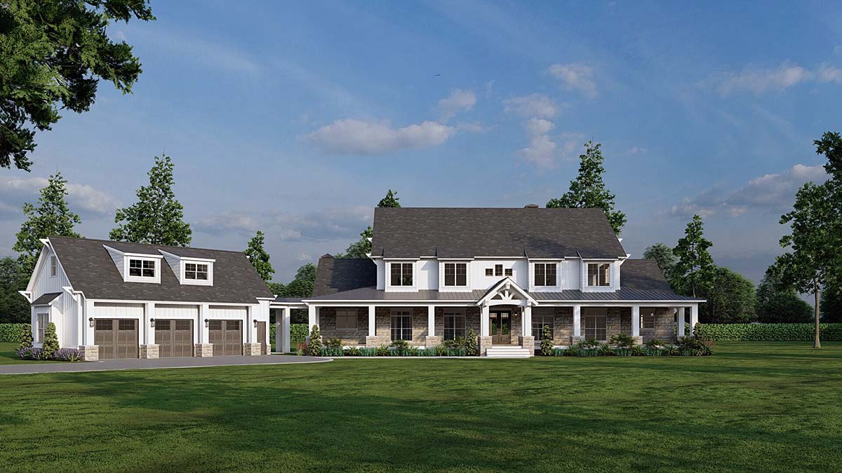 Country, Farmhouse Plan with 5178 Sq. Ft., 4 Bedrooms, 5 Bathrooms, 3 Car Garage Elevation