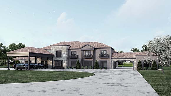 Contemporary, Mediterranean, Modern, Tuscan House Plan 82773 with 5 Beds, 7 Baths, 3 Car Garage Elevation