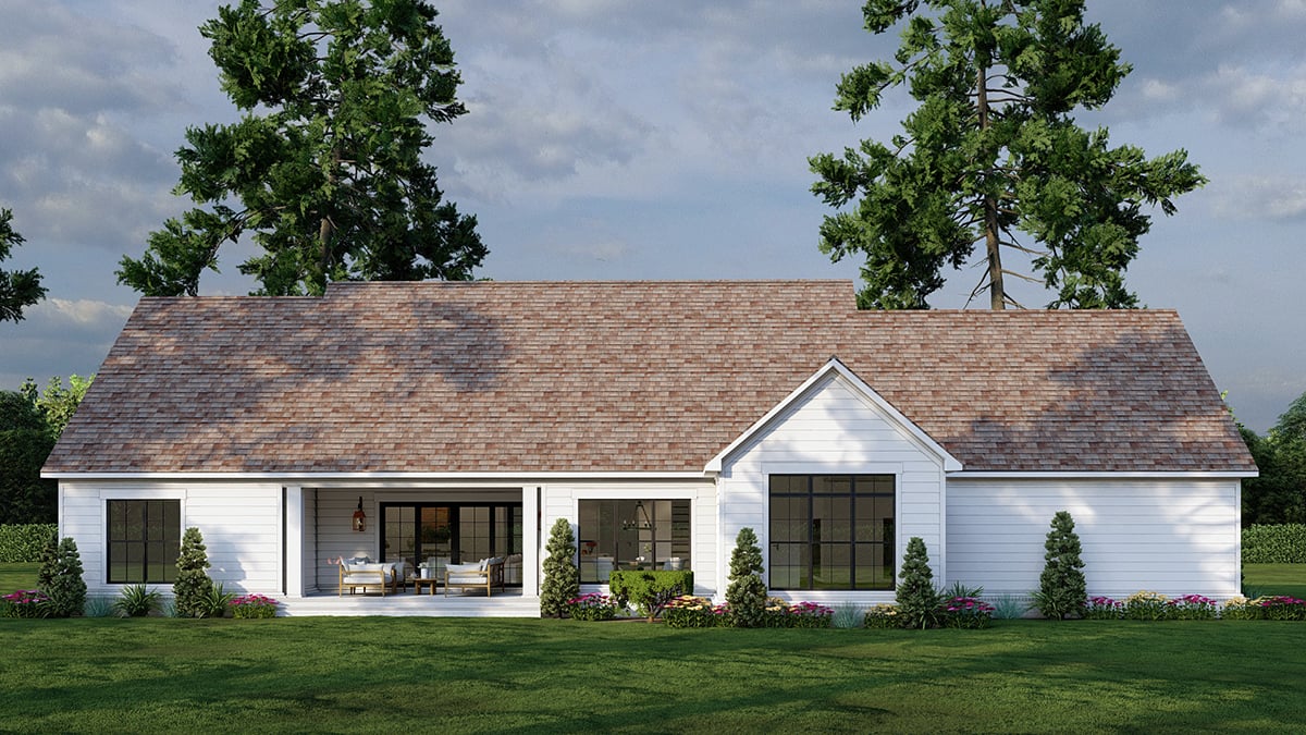 Country, Farmhouse Plan with 1967 Sq. Ft., 3 Bedrooms, 3 Bathrooms, 3 Car Garage Rear Elevation