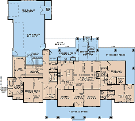 Craftsman, Farmhouse, Traditional House Plan 82777 with 3 Beds, 3 Baths, 3 Car Garage First Level Plan