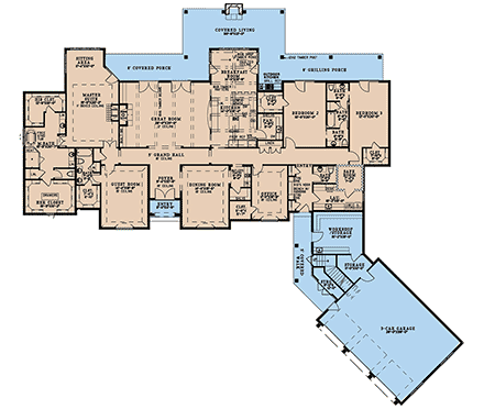 European, French Country, Traditional House Plan 82778 with 4 Beds, 4 Baths, 3 Car Garage First Level Plan