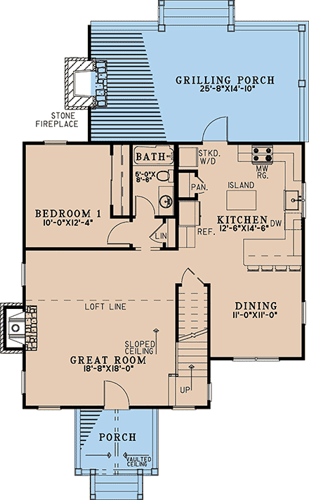 Cabin, Country, Craftsman House Plan 82780 with 3 Beds, 2 Baths First Level Plan