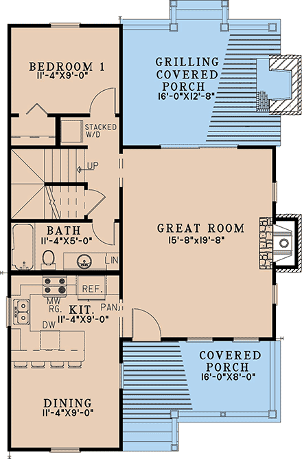 Cabin, Cottage House Plan 82781 with 2 Beds, 2 Baths First Level Plan
