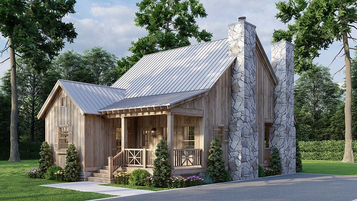 Cabin, Cottage Plan with 1266 Sq. Ft., 2 Bedrooms, 2 Bathrooms Elevation