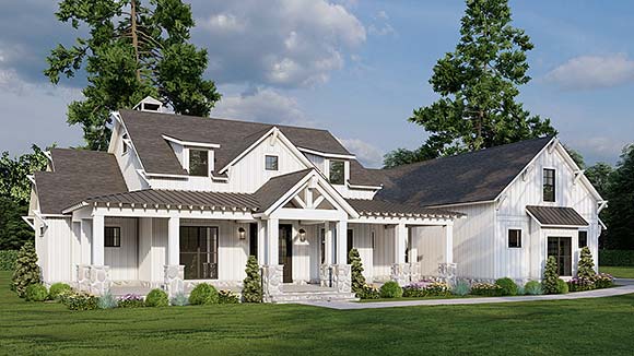 Country, Farmhouse House Plan 82782 with 3 Beds, 3 Baths, 3 Car Garage Elevation