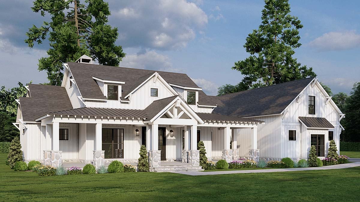 Country, Farmhouse Plan with 2610 Sq. Ft., 3 Bedrooms, 3 Bathrooms, 3 Car Garage Elevation