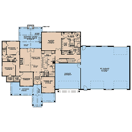 Barndominium, Country, Craftsman, Farmhouse House Plan 82783 with 4 Beds, 3 Baths, 4 Car Garage First Level Plan