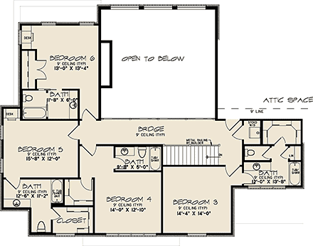 Contemporary, European, Modern House Plan 82784 with 6 Beds, 8 Baths, 3 Car Garage Second Level Plan