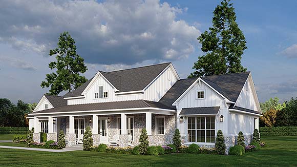 Country, Farmhouse House Plan 82786 with 3 Beds, 4 Baths, 3 Car Garage Elevation