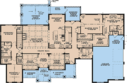 Craftsman, Traditional House Plan 82788 with 3 Beds, 4 Baths, 2 Car Garage First Level Plan