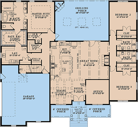 Country, Craftsman, Farmhouse, New American, Traditional House Plan 82791 with 3 Beds, 5 Baths, 2 Car Garage First Level Plan