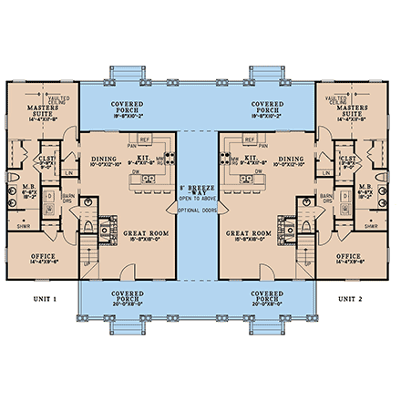 Country, Craftsman Multi-Family Plan 82799 with 6 Beds, 6 Baths First Level Plan