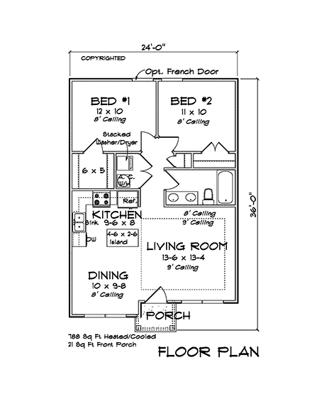 Cottage, Craftsman, Traditional House Plan 82801 with 2 Beds, 1 Baths First Level Plan