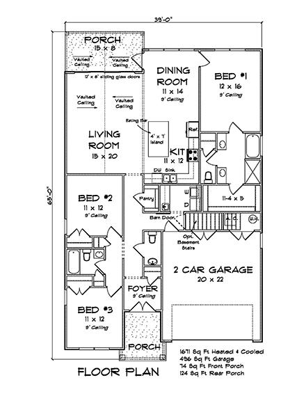 Cottage, Craftsman, Traditional House Plan 82803 with 3 Beds, 3 Baths, 2 Car Garage First Level Plan