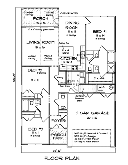 Cottage, Craftsman, Traditional House Plan 82804 with 3 Beds, 3 Baths, 2 Car Garage First Level Plan