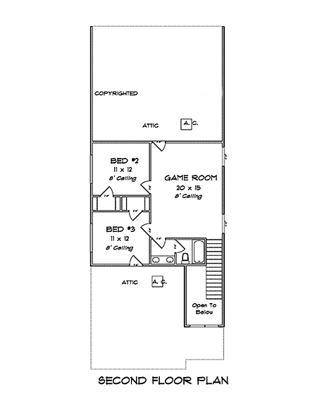 Traditional House Plan 82807 with 3 Beds, 3 Baths, 2 Car Garage Second Level Plan