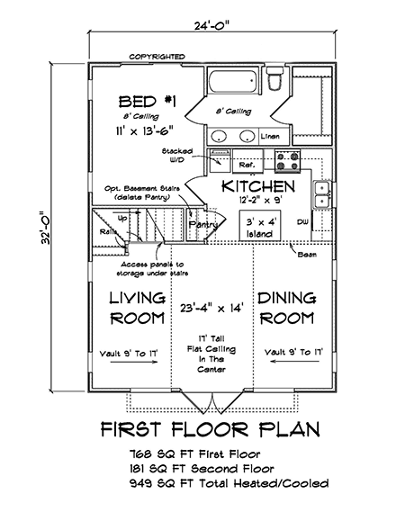 Cabin, Cottage House Plan 82809 with 1 Beds, 1 Baths First Level Plan