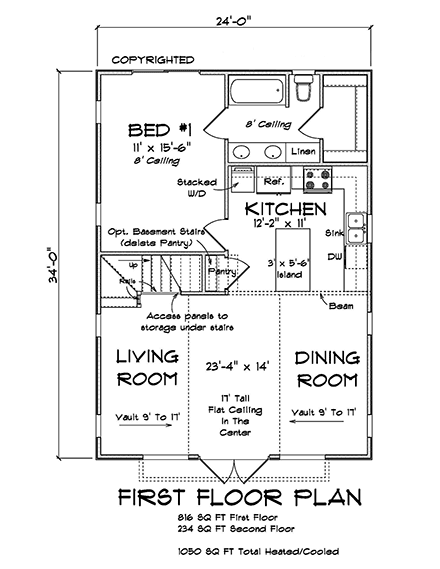 Cabin, Cottage House Plan 82810 with 2 Beds, 2 Baths First Level Plan