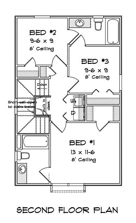 Cottage, Country House Plan 82817 with 3 Beds, 3 Baths Second Level Plan