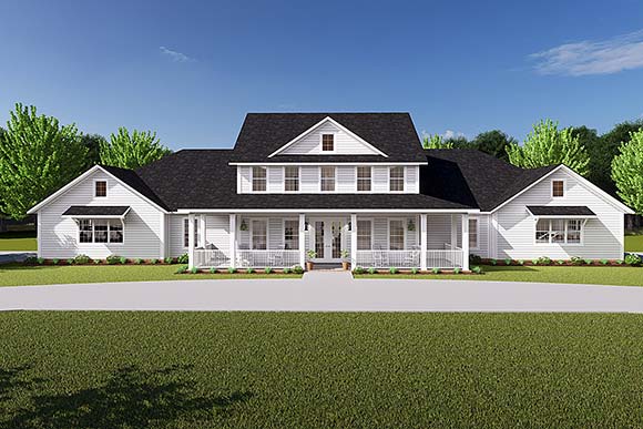Farmhouse, Traditional House Plan 82821 with 6 Beds, 5 Baths, 4 Car Garage Elevation