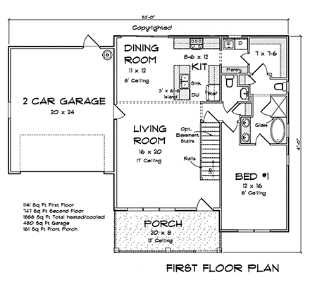 Cottage, Traditional House Plan 82823 with 4 Beds, 3 Baths, 2 Car Garage First Level Plan