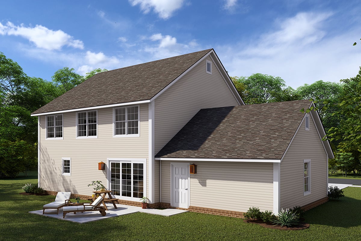 Cottage, Traditional Plan with 1888 Sq. Ft., 4 Bedrooms, 3 Bathrooms, 2 Car Garage Rear Elevation