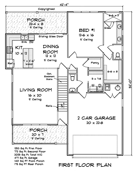 Cottage, Farmhouse House Plan 82825 with 4 Beds, 3 Baths, 2 Car Garage First Level Plan