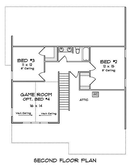 Cottage, Farmhouse House Plan 82825 with 4 Beds, 3 Baths, 2 Car Garage Second Level Plan